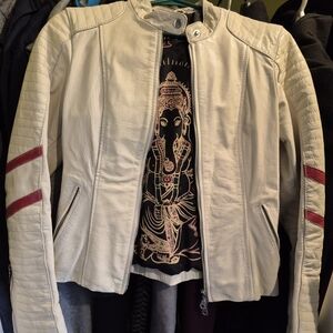 Women's Cream and Red Leather Jacket